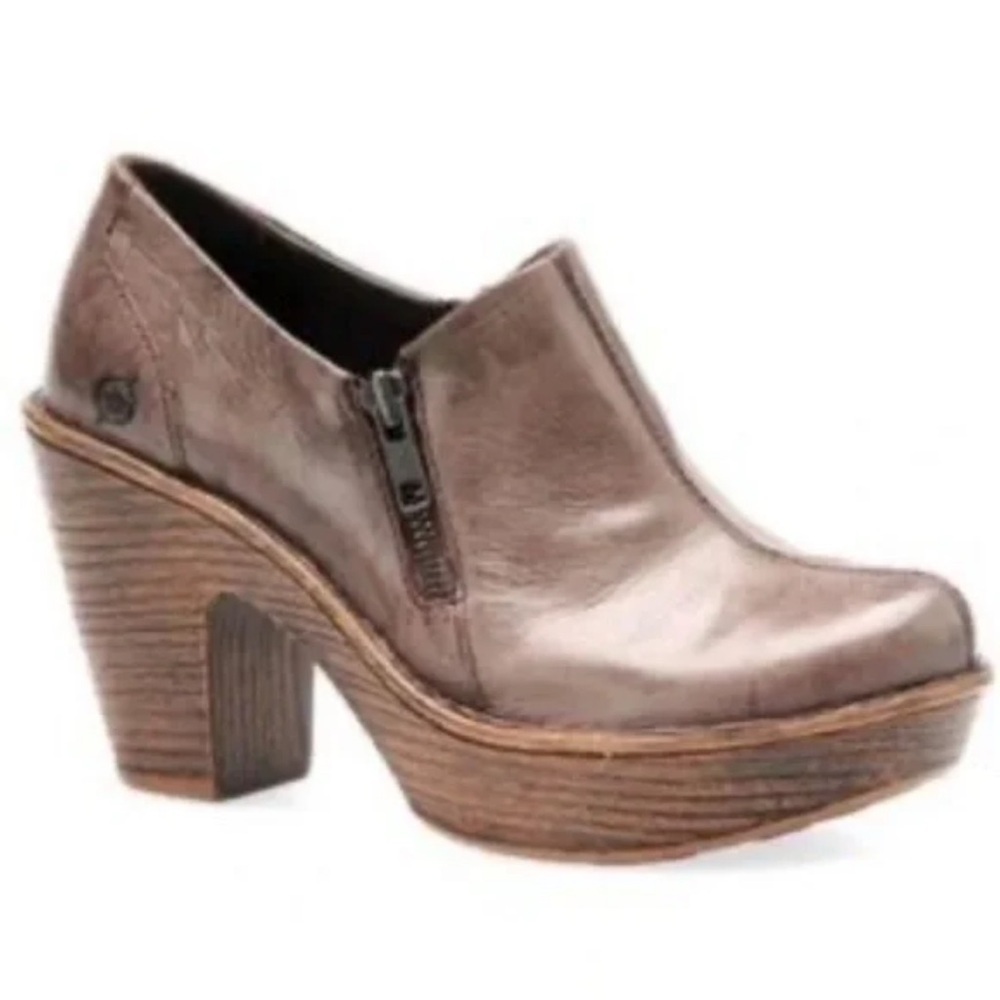 Born Famke Leather Heeled Platform Clog Bootie Zipper 11
